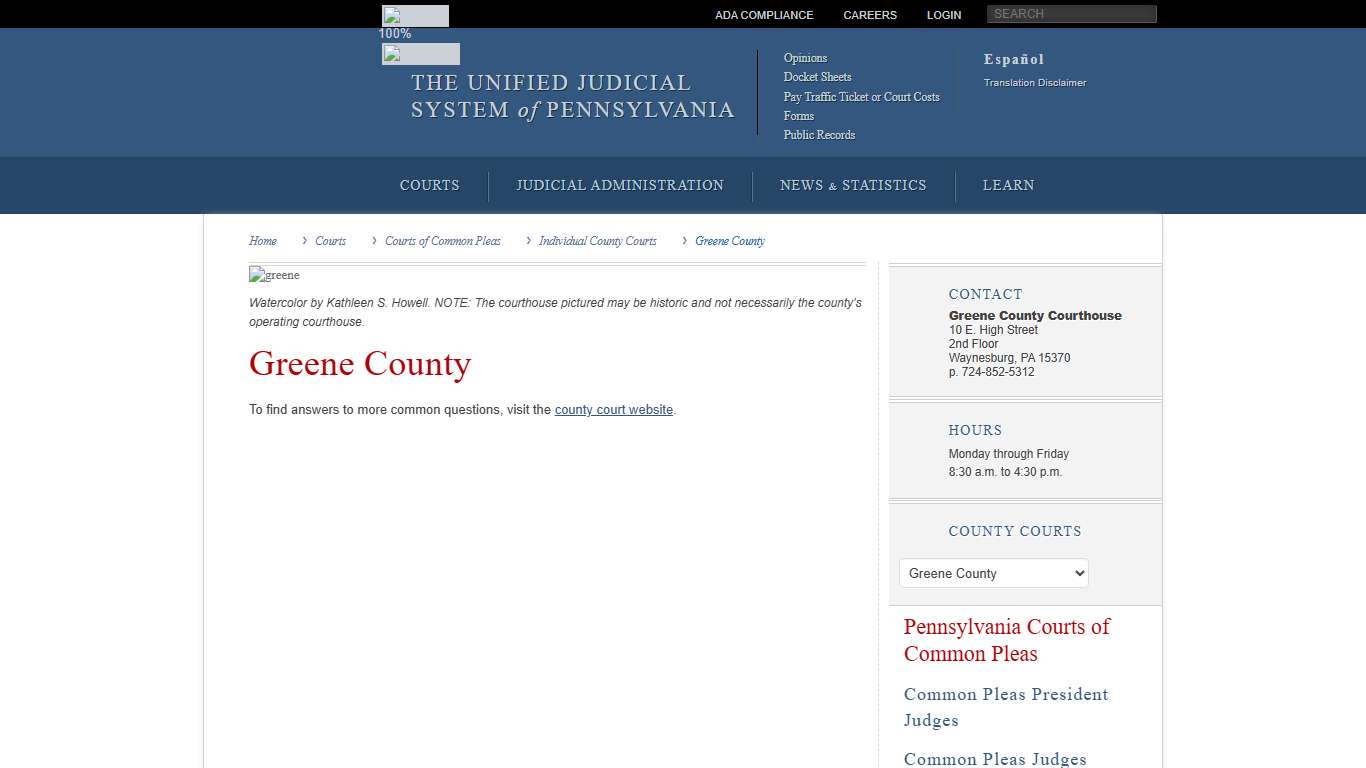 Greene County Individual County Courts Courts of Common Pleas Courts Unified Judicial System of Pennsylvania